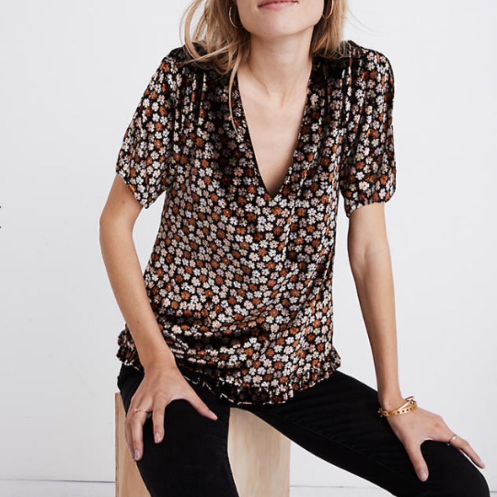 Madewell Velvet Tulip-Sleeve Ruffle Top